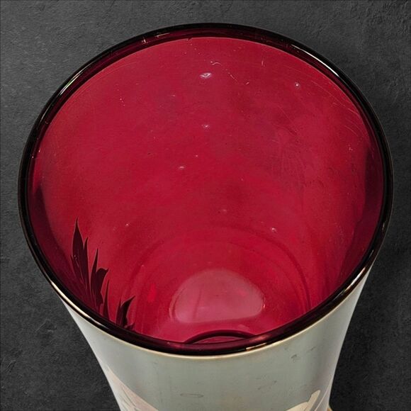 Set of 4 Vintage Footed Collins Glasses Mid-Century Libbey Style Gold Floral Red - Picture 9 of 11